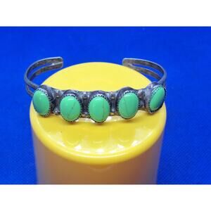 Outstanding Cuff Bracelet -Bright Green Gaspeite & Sterling Silver - RARE